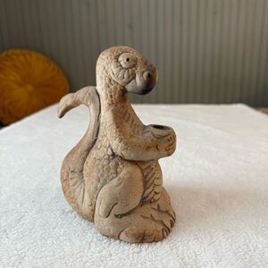 Vintage Pottery Dinosaur Flat Earth Candle Holder Incense Burner Paleontology